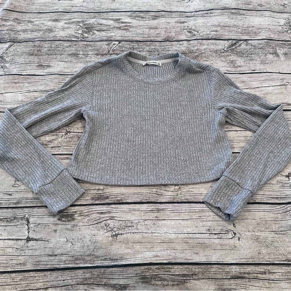 Y2K Abercrombie & Fitch Gray Ribbed Cropped Long-Sleeve Top Size XS